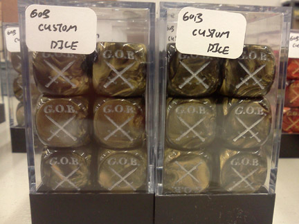 GOB Custom Dice Set: D6: Leaf: Black Gold w/ Silver