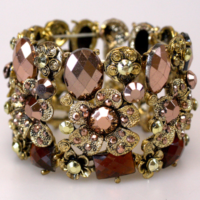 Crystal and Rhinestone: Antique Gold Bracelet