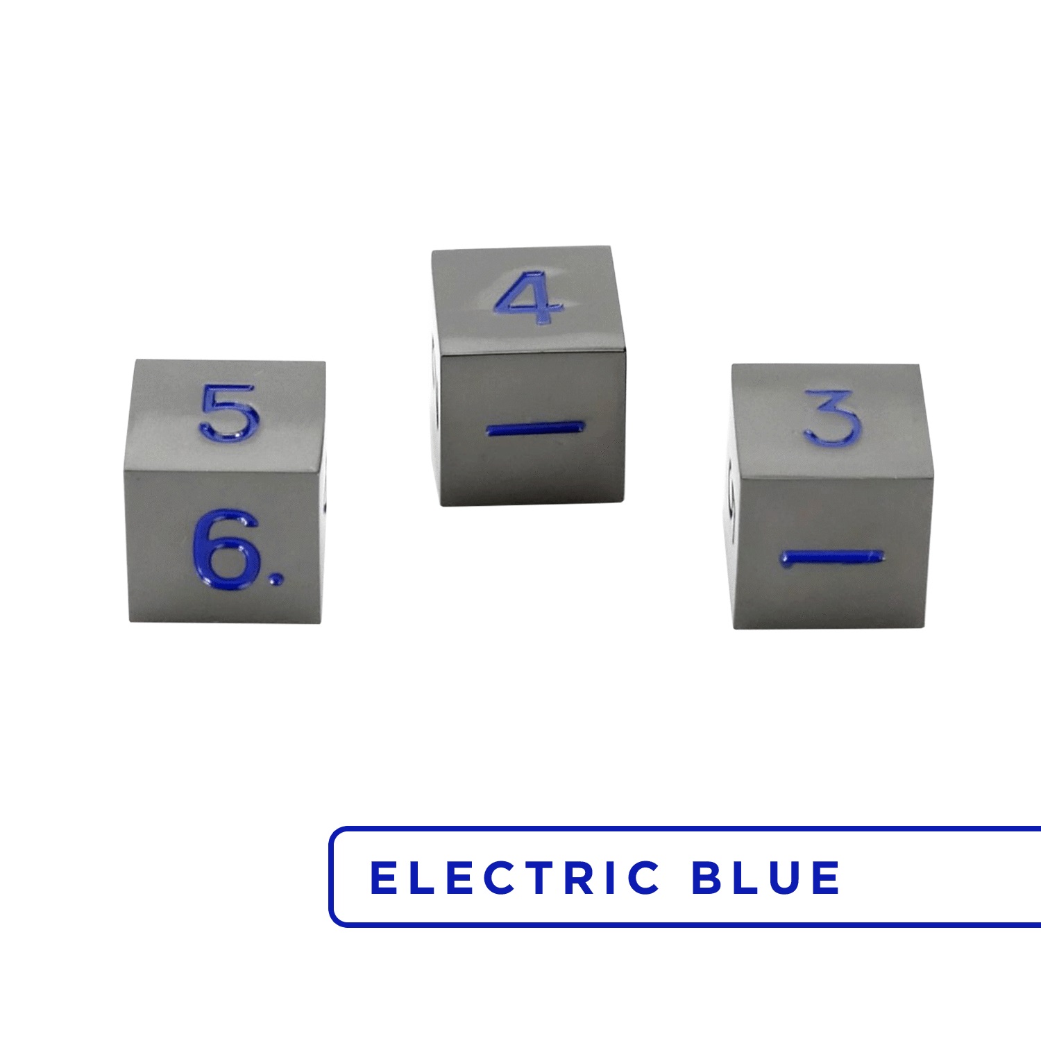 3 Pack of D6: Gun Metal w/ Electric Blue Numbering 