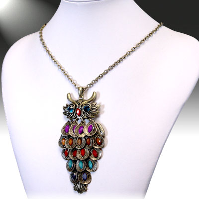 Antique Multi Color Owl Necklace