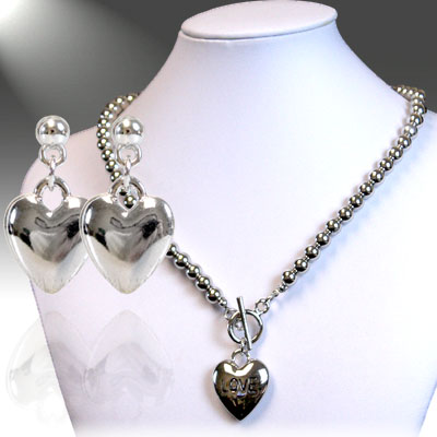 Necklace Sets: Heart Silver