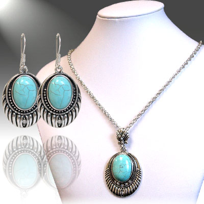 Antique Silver Turquoise Necklace Sets: 800801