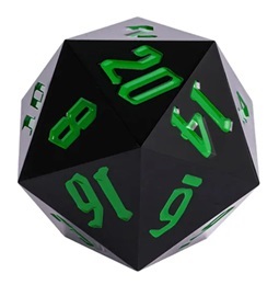 Acrylic 55mm D20 Dice (Black/Green)
