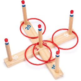 Ring Toss Game - Classic Wooden Set w/ 4 Plastic Rings