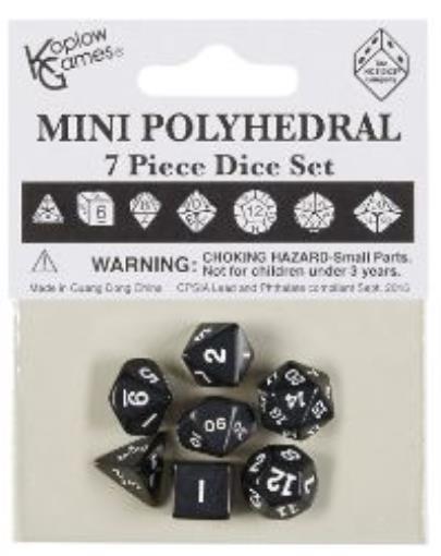 7-Set Mini: 10mm Opaque White with Black Dice