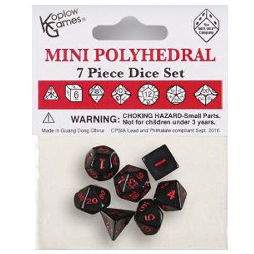 7-Set Mini: 10mm Opaque Red with Black Dice
