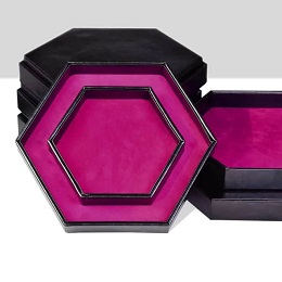 Polyurethane Leather Hexagon Dice Storage Tray: Rose Red