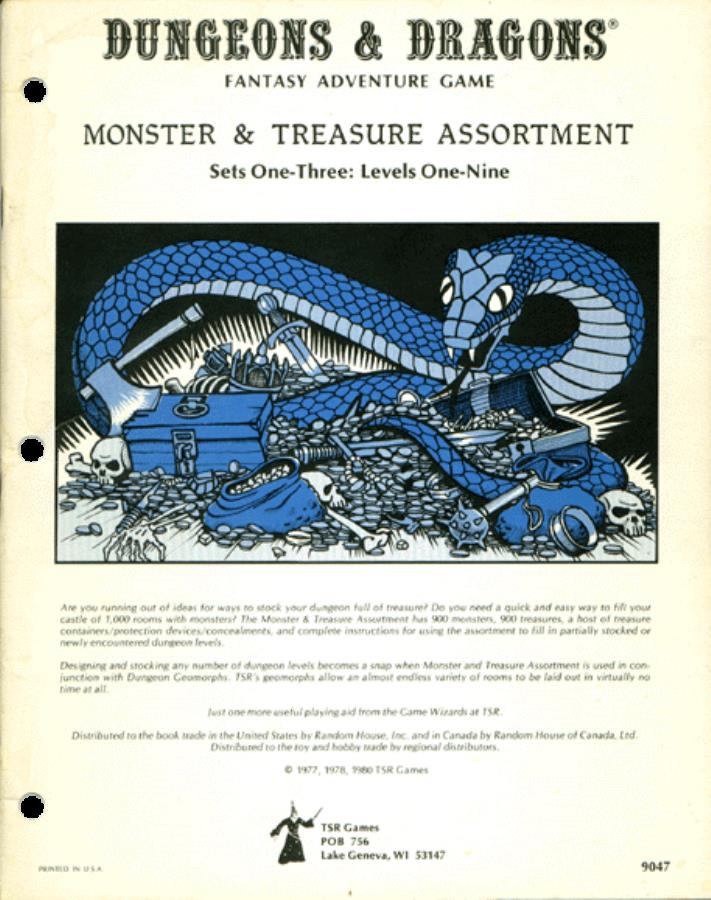 Dungeons and Dragons 1st ed: Monster and Treasure Assortment: Sets One-Three: Levels One-Nine - Used