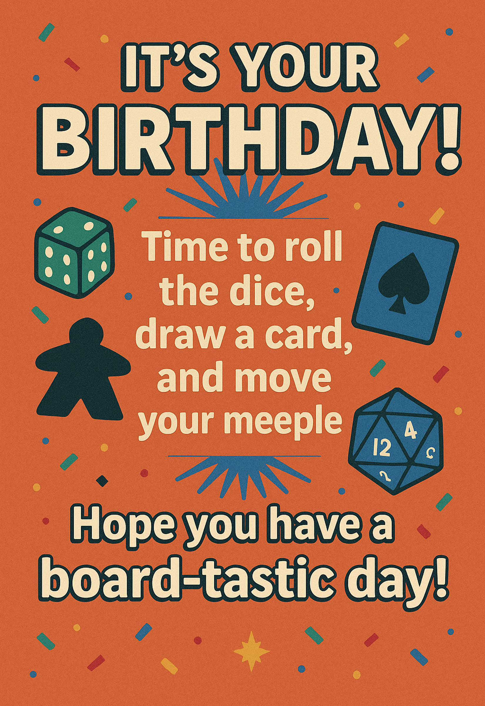 Board Game Birthday Greeting Card - Board-tastic Day (Orange)