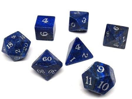 Stone Dice Collection: Lapis Lazuli with Silver Numbering - Signature Font