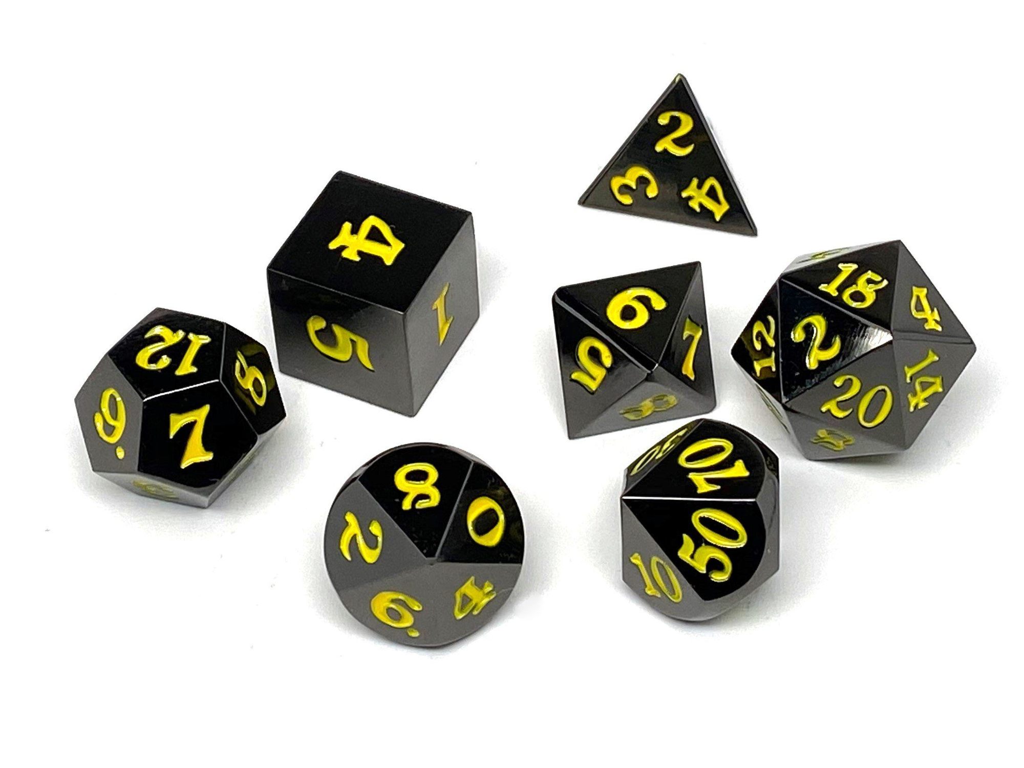 Dice Set: Gun Metal w/ Yellow Numbering (Signature Font)