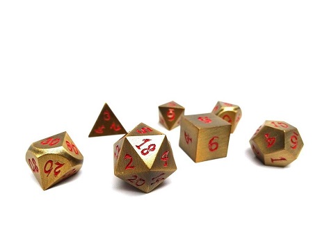 Metal Dice of Ancient Dragons: Ancient Gold - Red Font