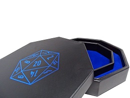 Blue D20 Dice Tray With Dice Staging Area and Lid