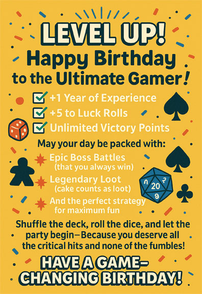 Level Up Gamer Birthday Card (Yellow)