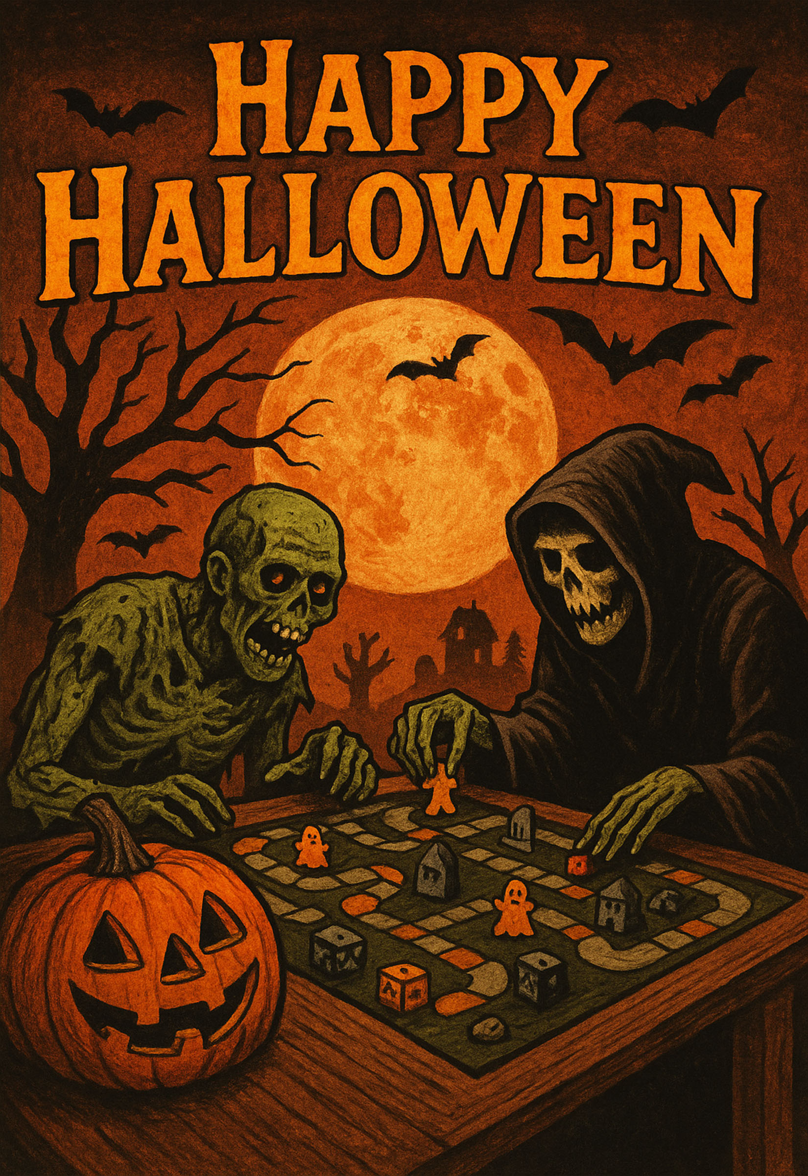 Happy Halloween Greeting Card (Scary Pumpkin on the table)