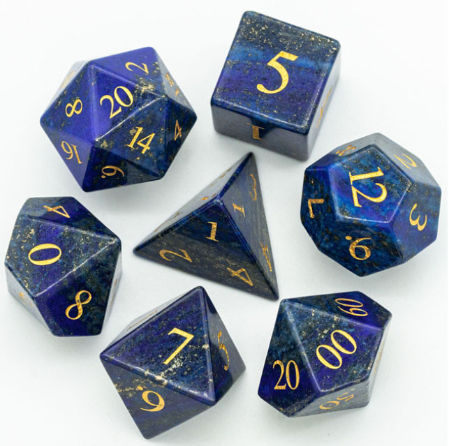 Lapis Lazuli Gemstone Dice Set (7 dice) with case