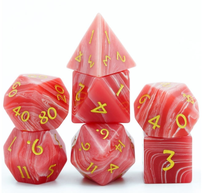 Red Pattern Agate Gemstone Dice Set (7 dice) with case
