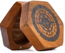 Sapele Wood Skull Compass Hexagon Dice Box