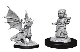 Dungeons and Dragons Nolzurs Marvelous Unpainted Minis Wave 13: Silver Dragon Wyrmling and Female Halfling 