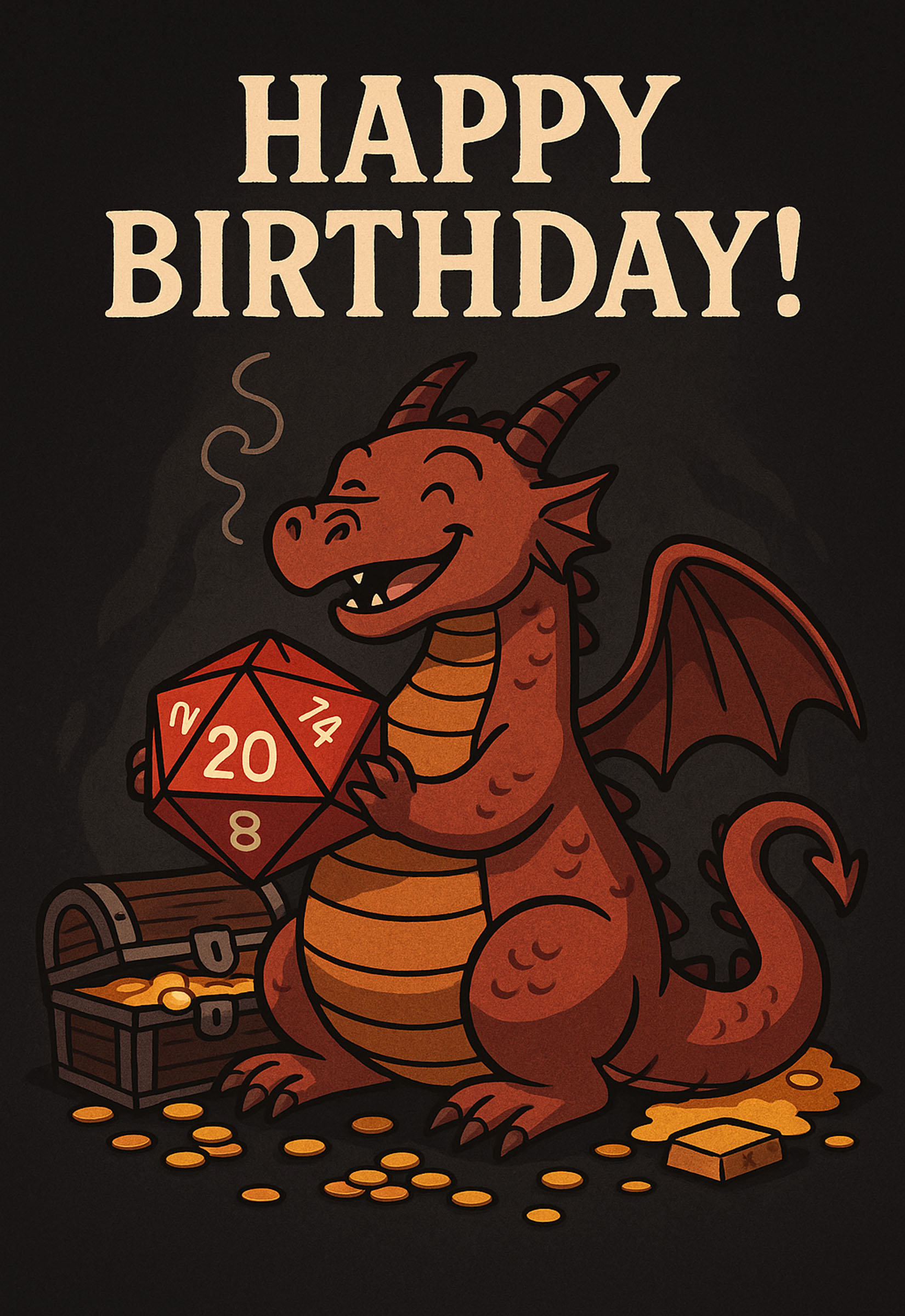 Happy Dragon Wish Happy Birthday with D20 Greeting Card