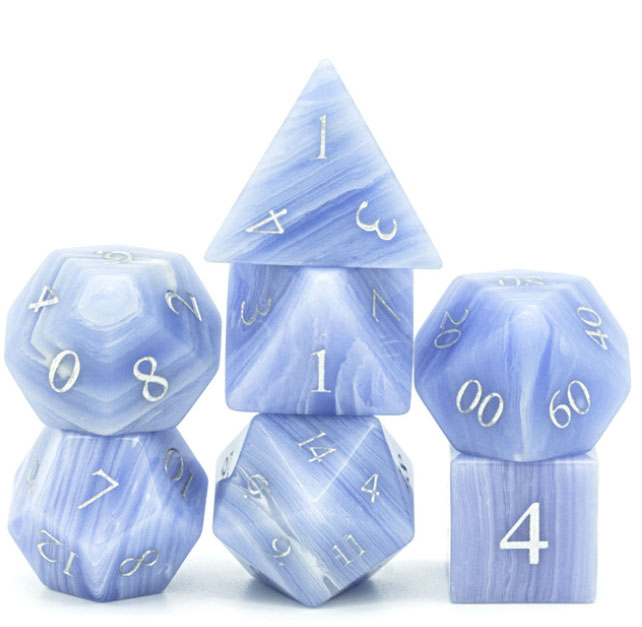 Blue Pattern Agate Gemstone 7 Dice Set (with case)