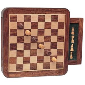 Mini 5 1/8th Wood, Magnetic Chess Set With Drawer (105905)